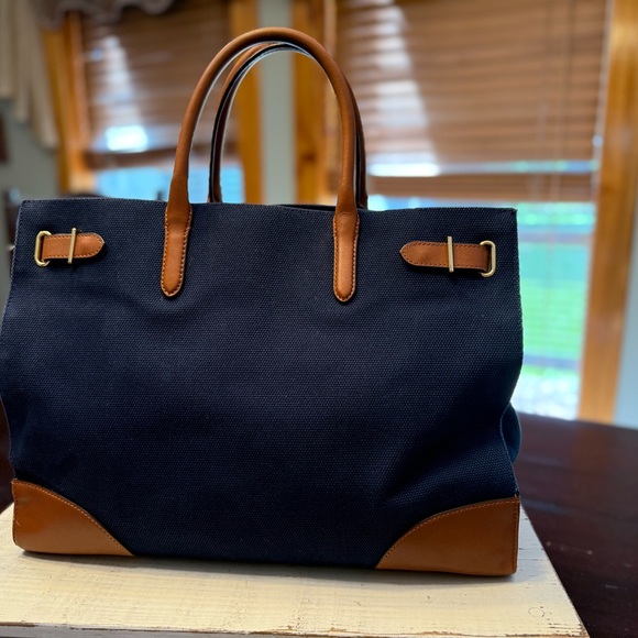 Ralph Lauren Handbags - Ralph Lauren Navy and Brown Canvas Tote